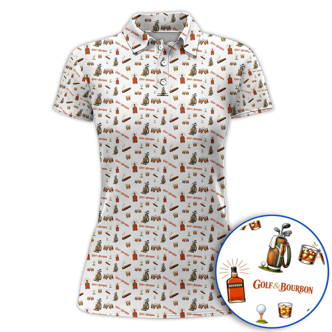 Golf & Bourbon Pattern Polos, Funny Golf Shirt For Golfer, Golfer Whiskey Shirt