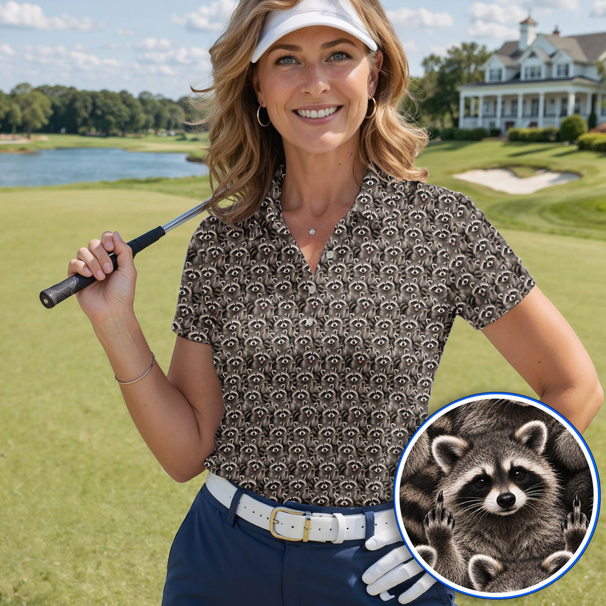 Raccoon Golf Pattern Polos, Crazy Raccoon Golf Shirt, Golf Gift for Golfer