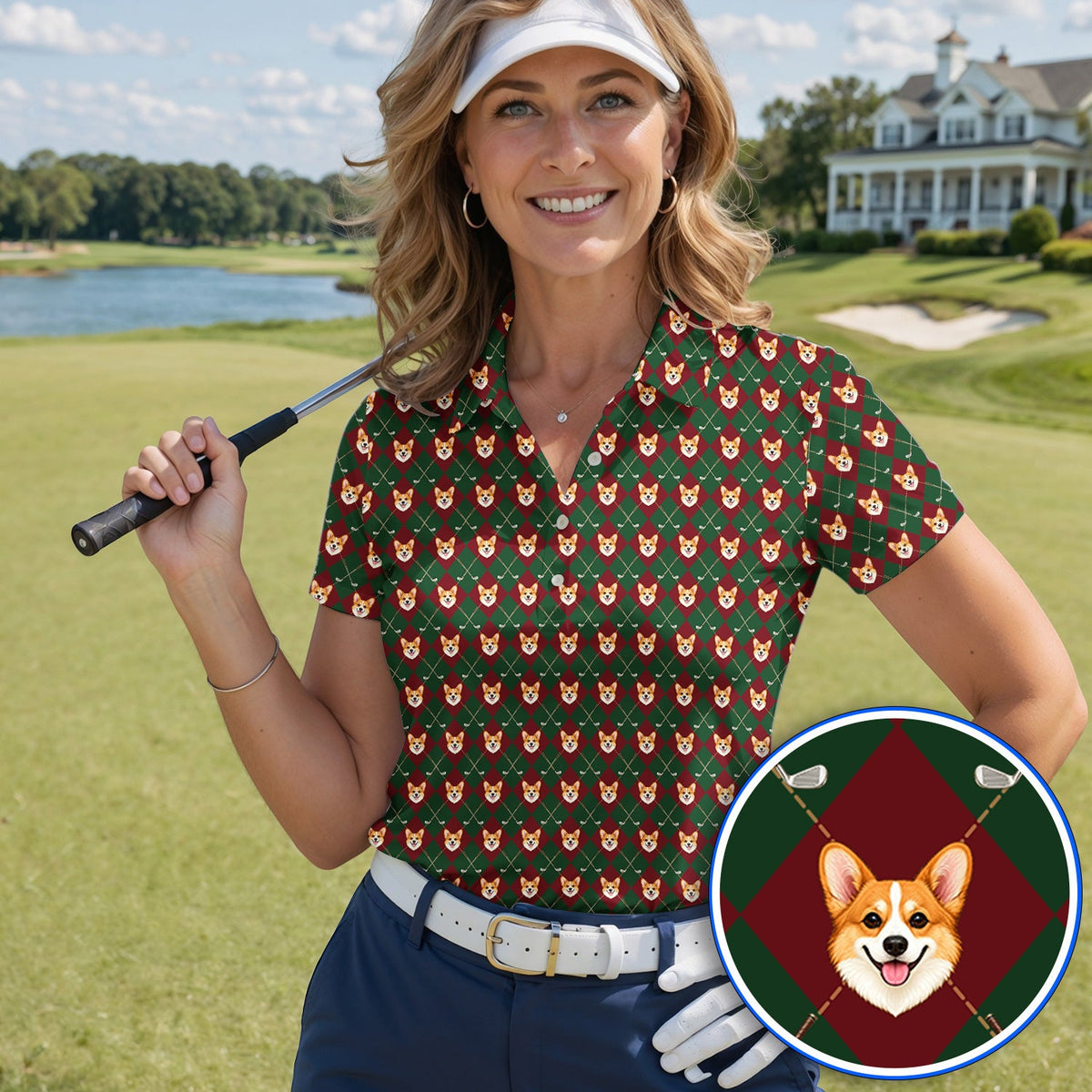 Corgi Christmas Golf Polos, Crazy Corgi Pattern Golf Shirt, Xmas Golf Gift For Golfers