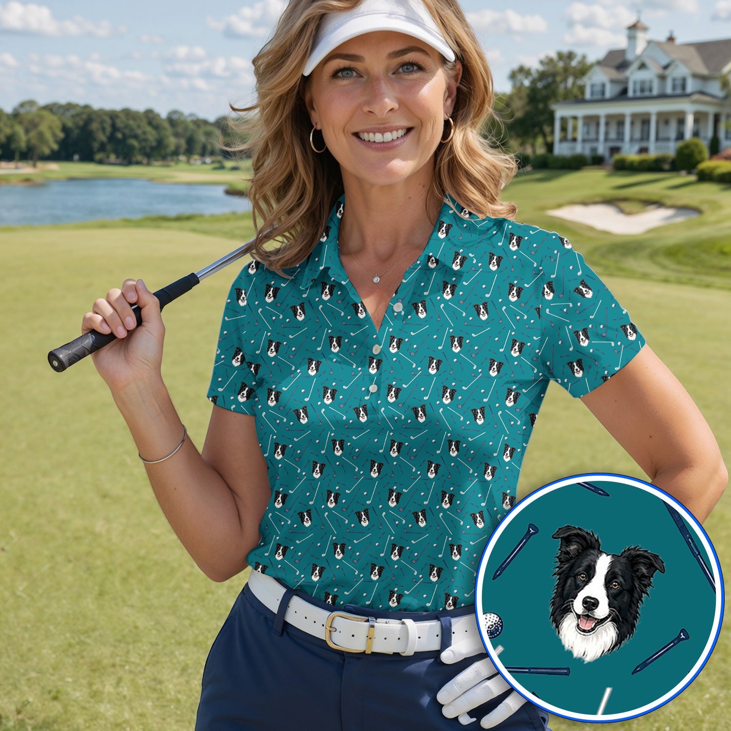 Funny Border Collie Golf Polos, Border Collie Pattern Golf Shirt for Dog Lovers, Golf Gift for Golfer