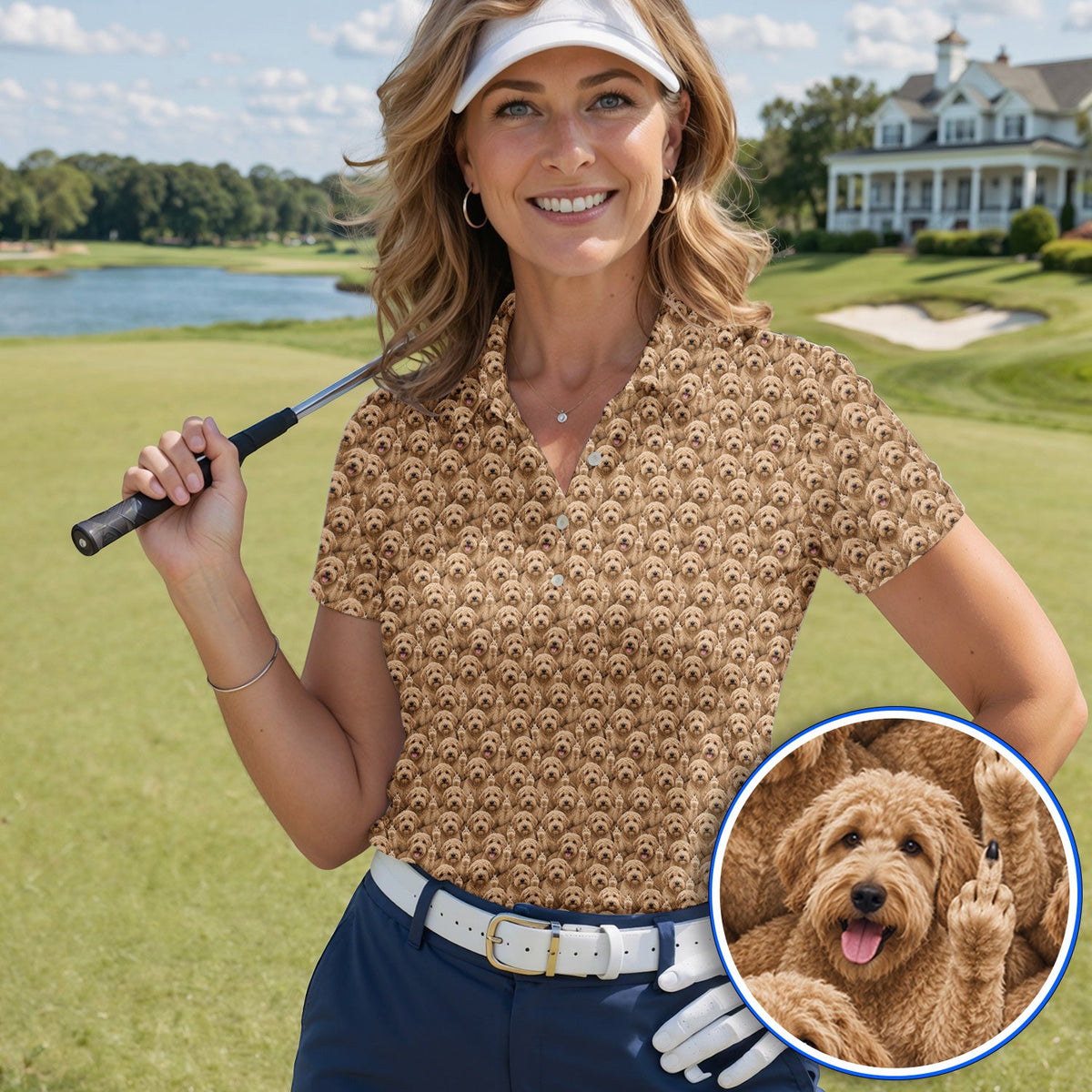 Goldendoodle Golf Polos, Funny Dog Pattern Golf Shirt, Golf Gift For Golfers