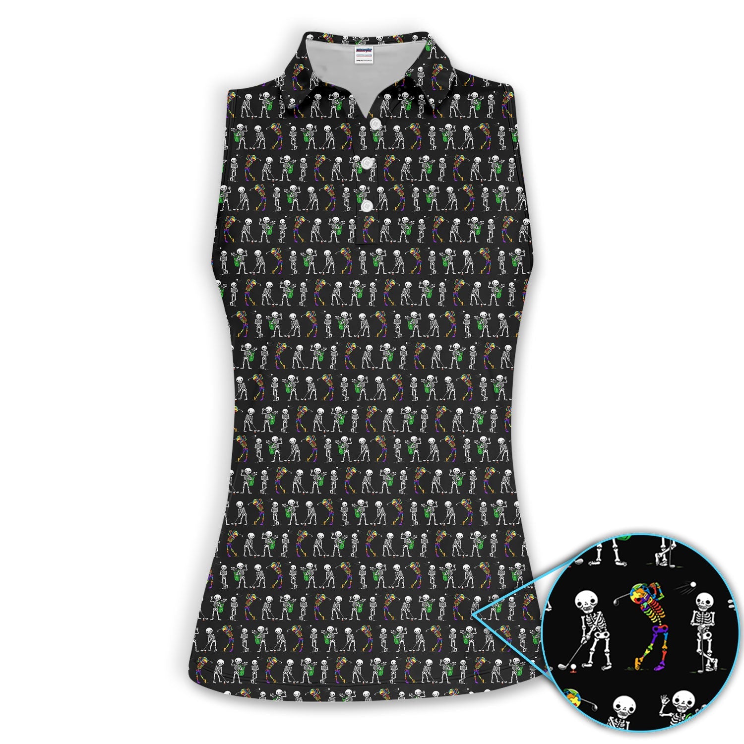 Funny Skeleton Golf Women Polo Shirt, Skeleton Golfer Pattern Shirt, Halloween Golf Gift