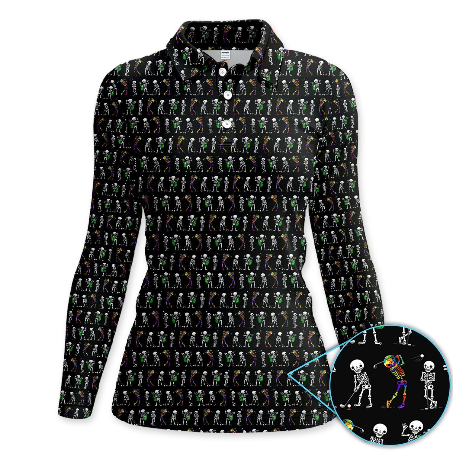 Funny Skeleton Golf Women Polo Shirt, Skeleton Golfer Pattern Shirt, Halloween Golf Gift