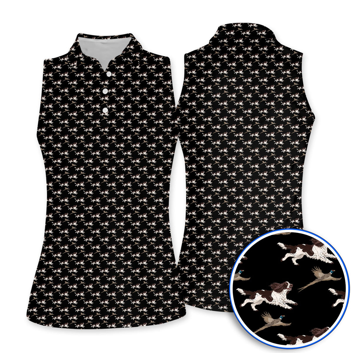 English Springer Spaniel Golf Polos, Crazy Dog Pattern Golf Shirt, Golf Gift For Golfers