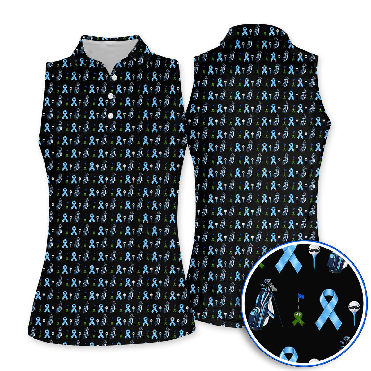 Prostate Cancer Awareness Golf Polos, Blue Ribbon Golf Pattern Shirt, Prostate Cancer Support Gift for Golfers