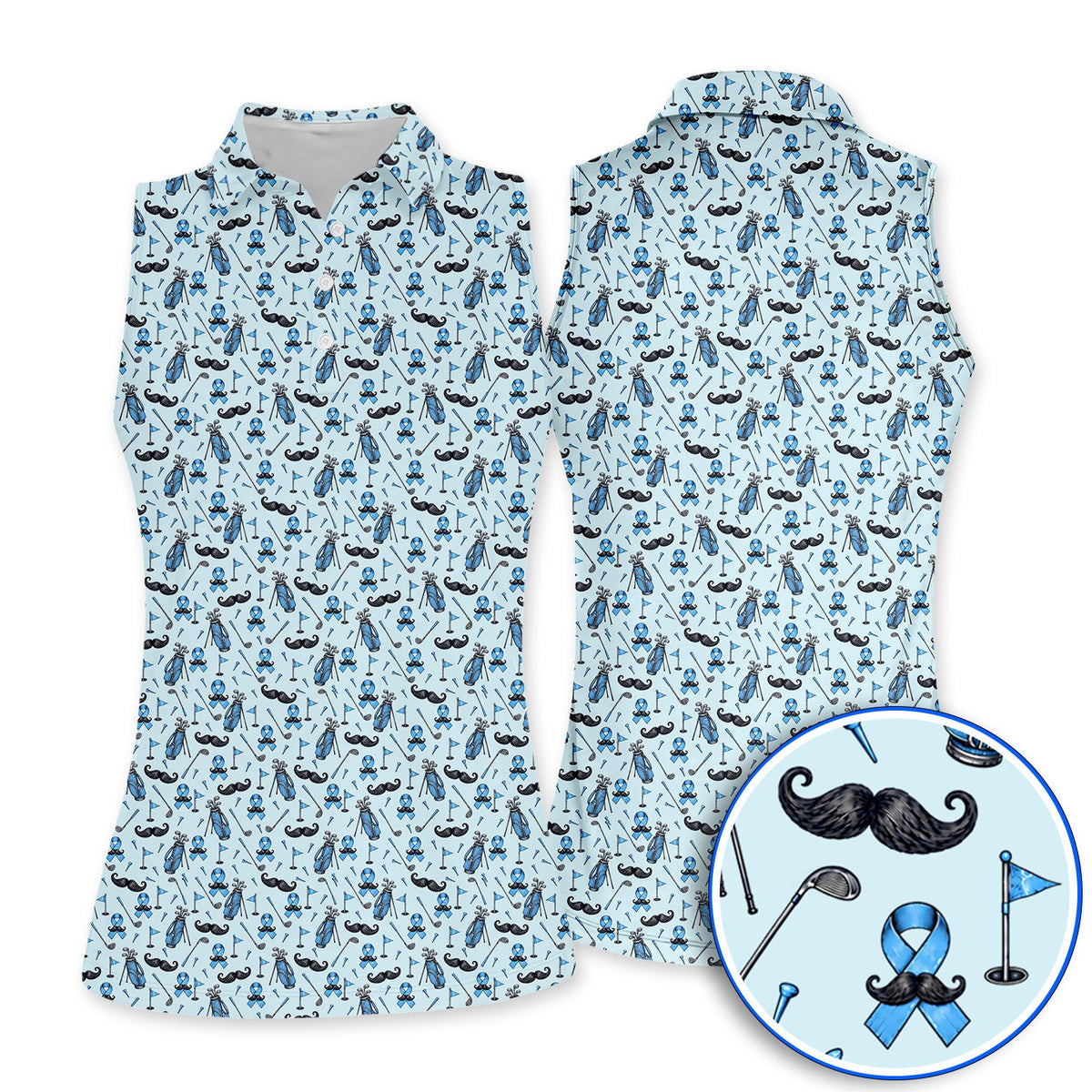 Prostate Cancer Golf Polos, Blue Ribbon Pattern Golf Shirt, Crazy Golf Gift For Golfers