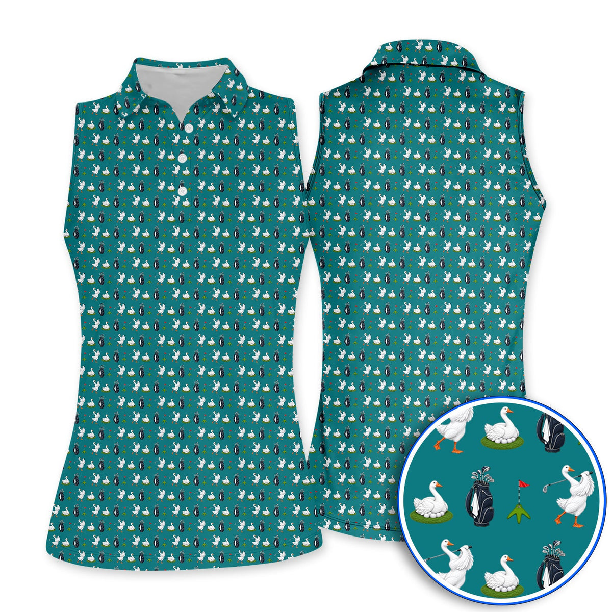 Funny Goose Golf Polos, Teal Goose & Golf Pattern Shirt, Golf Apparel Gift For Golfer