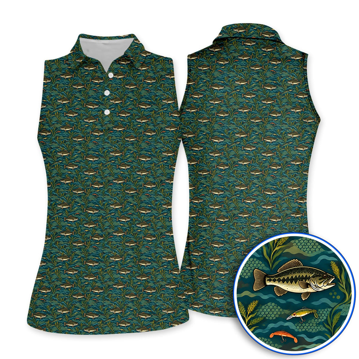 Crazy Bass Fishing Golf Shirt, Fishing Bass & Rod Pattern Golf Polos, Golf Gift For Golfers