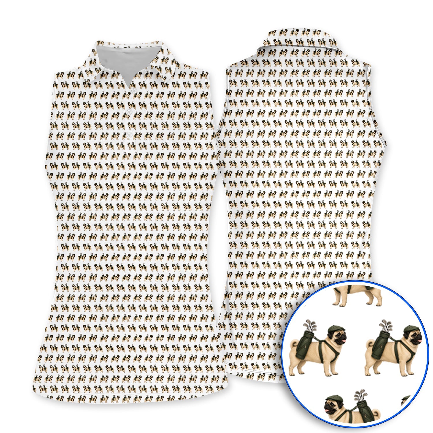 Pug Pattern Golf Polos, Funny Pug Golf Shirt, Dog Lover Golf Gift