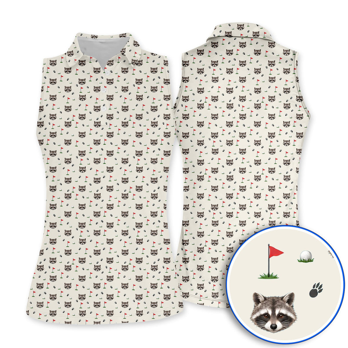 Funny Raccoon Golf Polos, Raccoon Pattern Golf Shirt, Golf Gift For Golfers