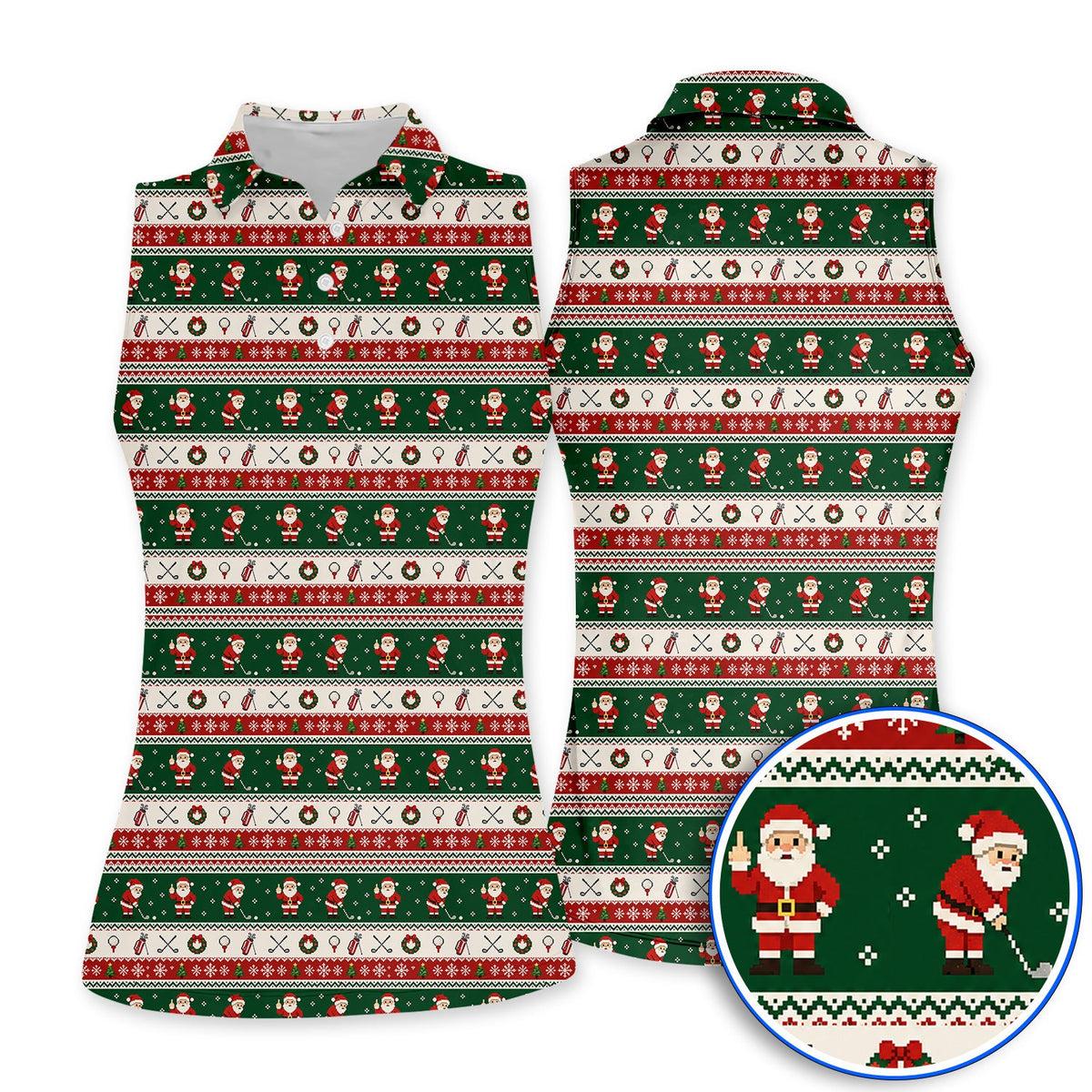 Funny Christmas Santa Golf Polos, Ugly Christmas Golf Pattern Shirt, Xmas Gift For Golfer