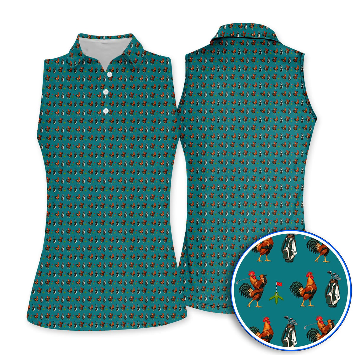 Funny Rooster Golf Polos, Rooster Pattern Golf Shirt For Chicken Lovers, Golf Gift For Golfers