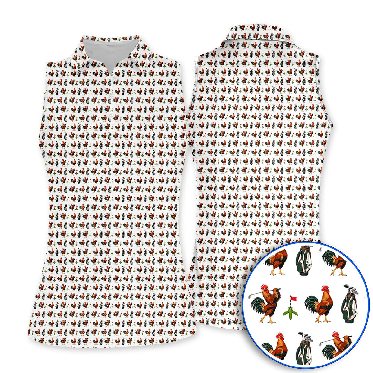 Funny Rooster Golf Polos, Rooster Pattern Golf Shirt For Chicken Lovers, Golf Gift For Golfers