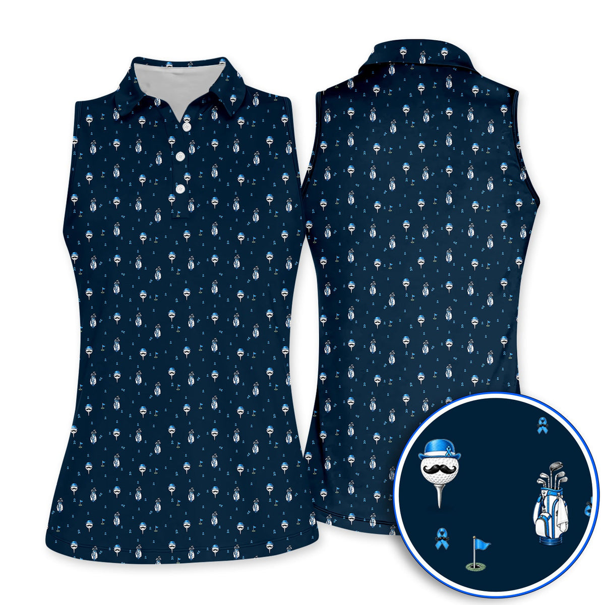 Blue Ribbon Golf Shirt, Prostate Cancer Awareness Golf Polos, Golf Gift for Golfer