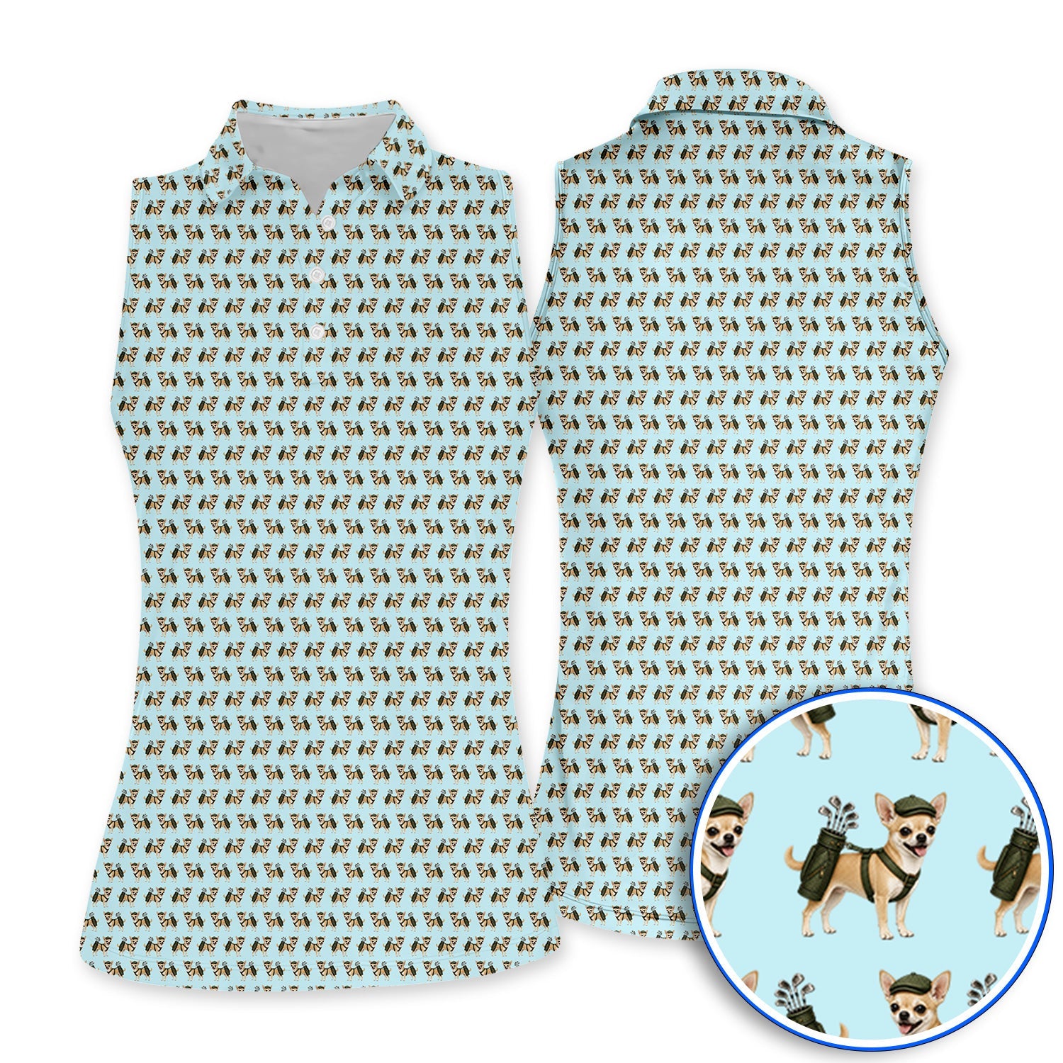 Crazy Chihuahua Golf Shirt, Cute Chihuahua Golf Pattern Polos for Dog Lovers, Golf Gift For Golfer