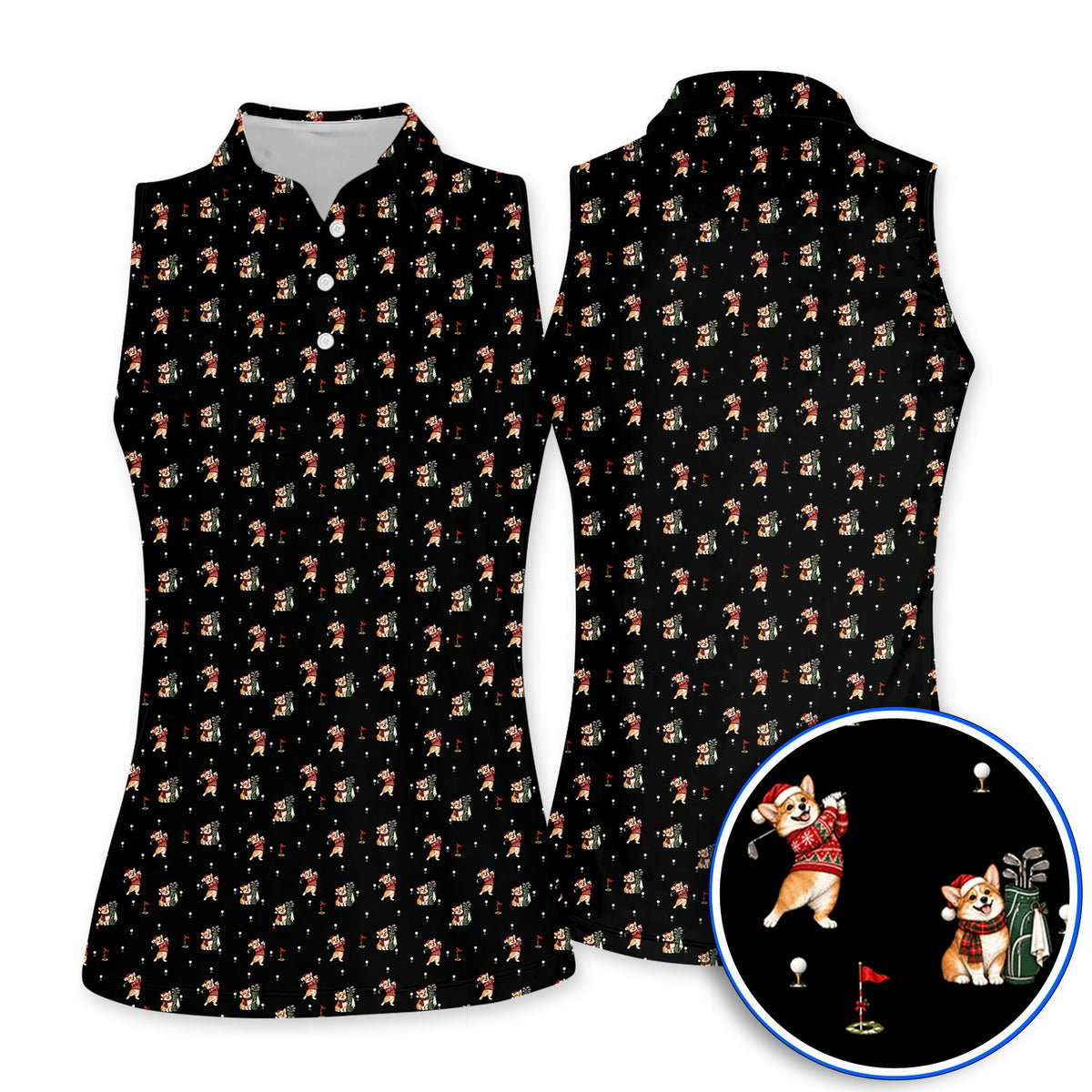 Crazy Corgi Christmas Golf Polos, Xmas Corgi Pattern Golf Shirt, Golf Gift For Golfers