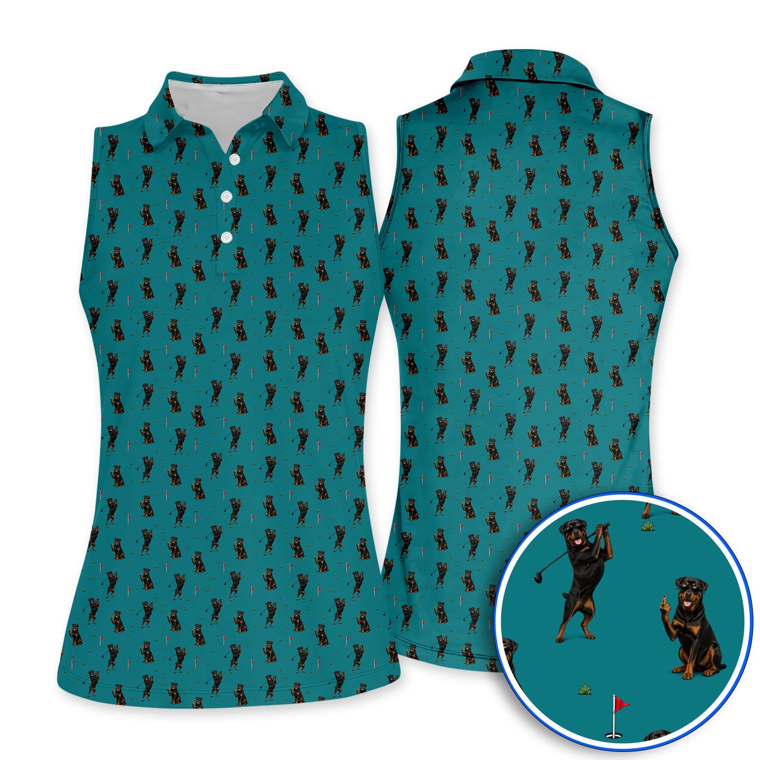 Rottweiler Golf Pattern Polos, Funny Rottweiler Playing Golf Shirt, Dog Lover Gift For Golfer