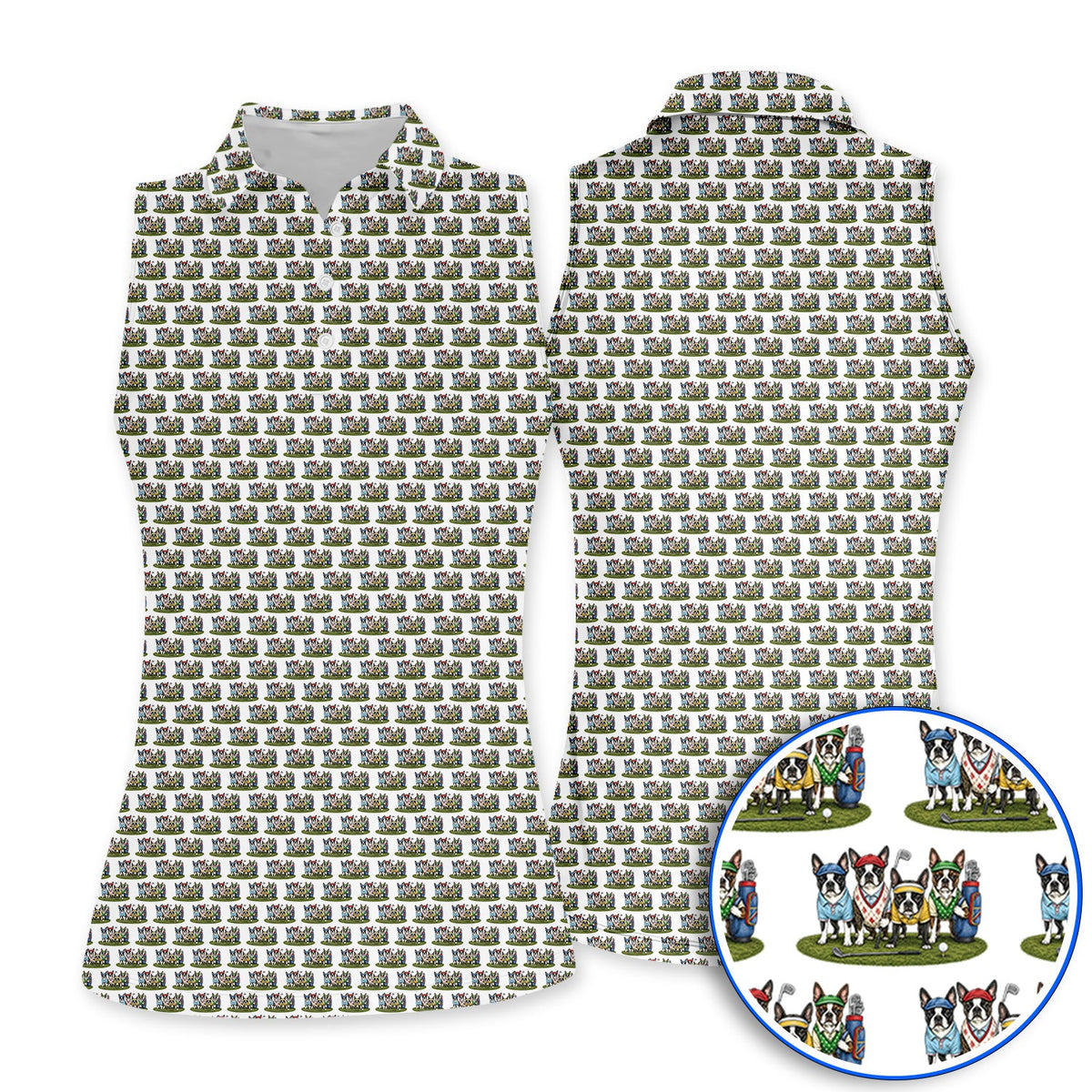 Boston Terrier Golf Pattern Polos, Funny Golfing Boston Terrier Shirt, Dog Lover Golf Gift