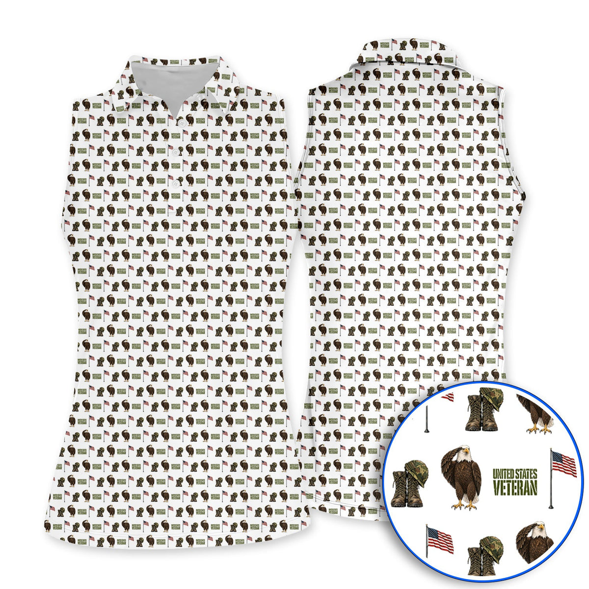 United States Veteran Pattern Golf Shirt, American Eagle & Military Tribute Golf Polos, Patriotic USA Veteran Gift for Golfers