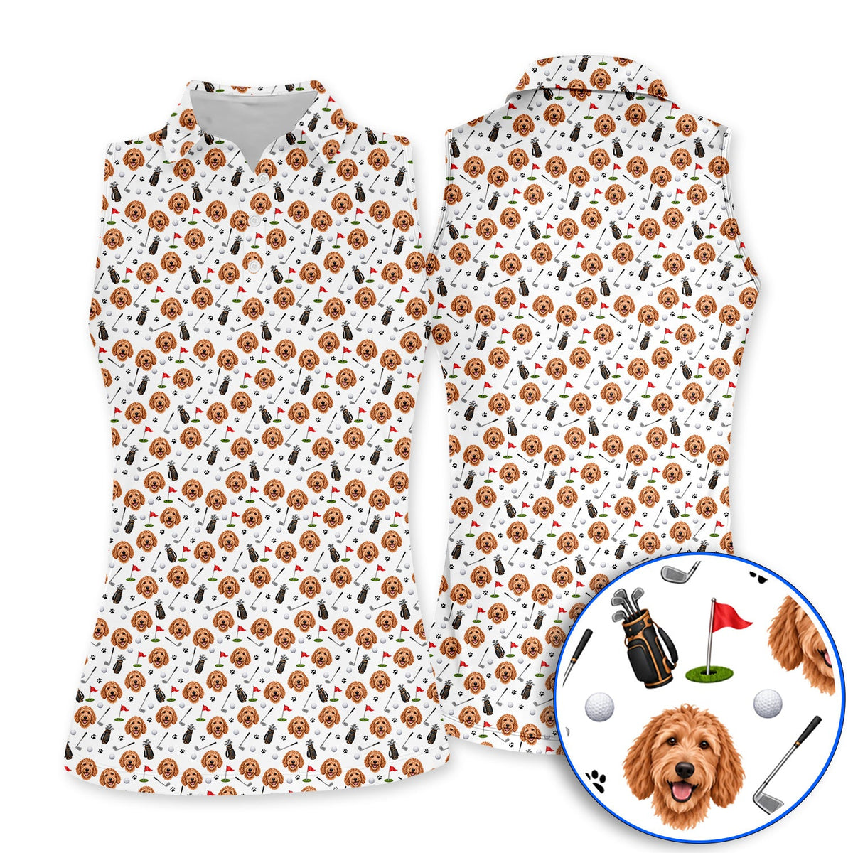 Goldendoodle Golf Polos, Crazy Doodle Dog Pattern Golf Shirt, Golf Gift For Golfers