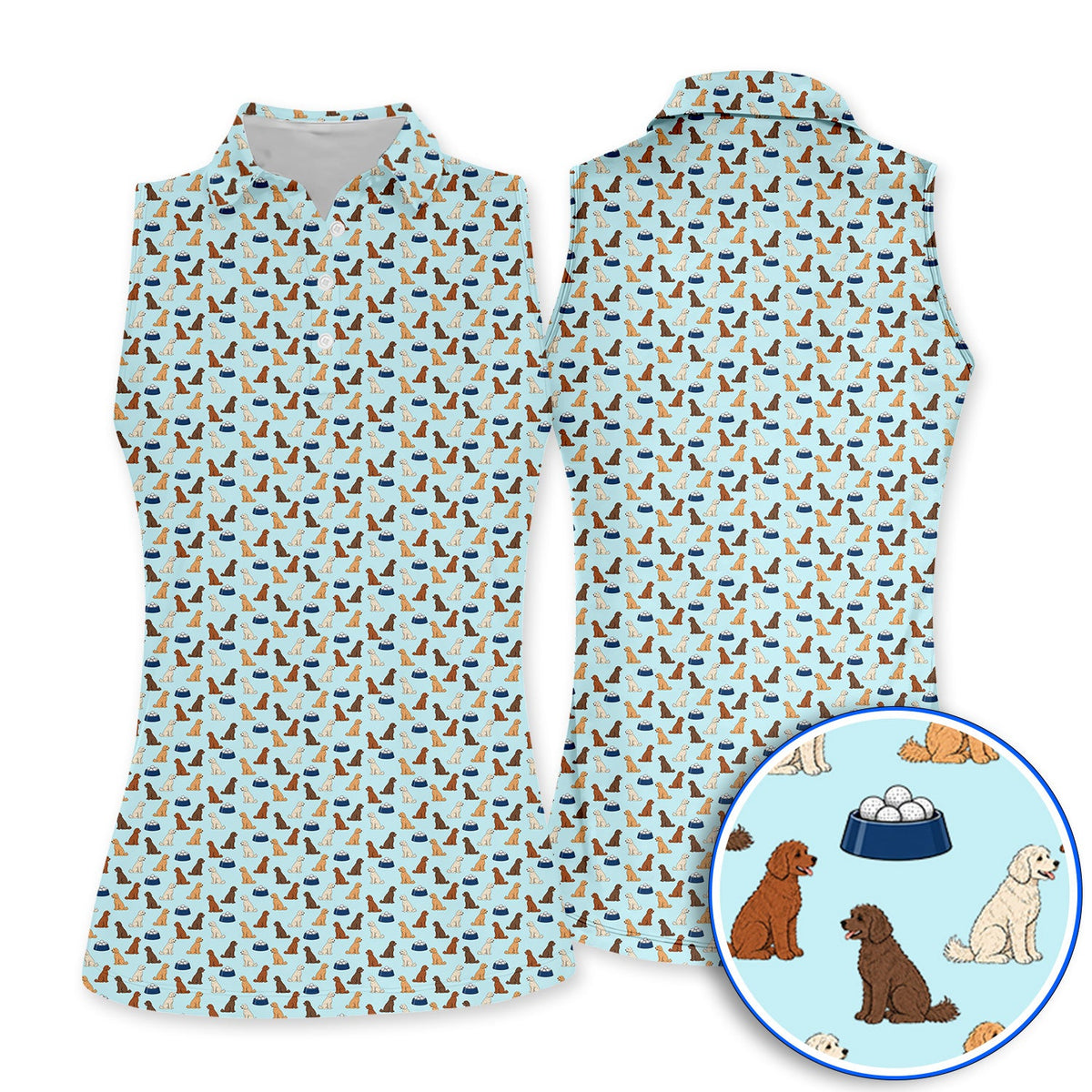 Funny Goldendoodle Pattern Golf Polos, Doodle Dog & Golf Ball Shirt, Golf Gift for Golfers