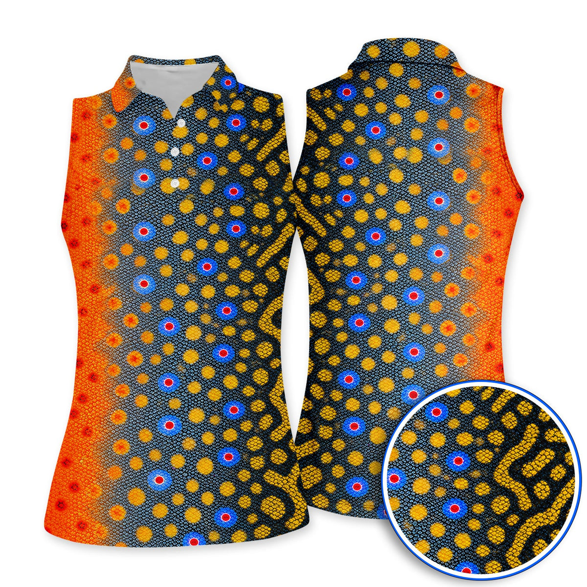 Brook Trout Skin Golf Polos, Vibrant Orange Spotted Fish Scale Pattern Golf Shirt, Crazy Golf Gift For Golfers