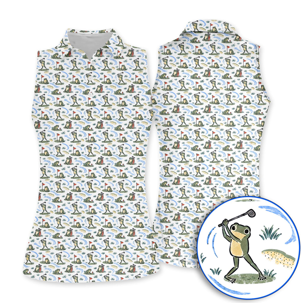 Playful Frog Golf Shirt, Vintage Frog Golf Pattern Polos, Golf Gift For Golf Lovers