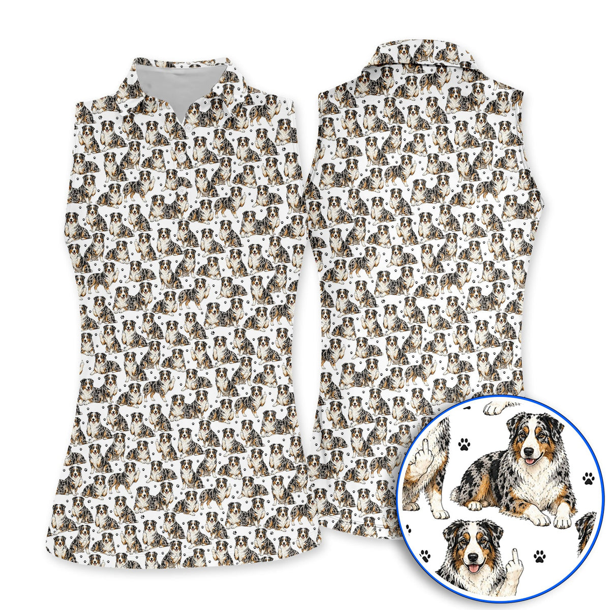 Australian Shepherd Golf Polos, Funny Blue Merle Aussie Pattern Golf Shirt, Golf Gift For Golfer