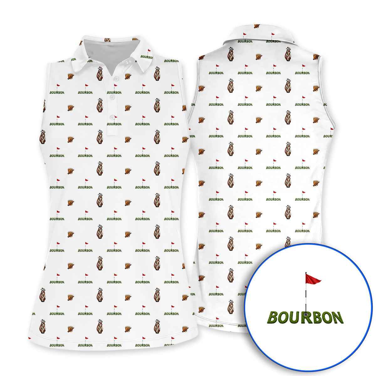 Bourbon & Cigar Golf Shirt, Whiskey Golf Pattern Polos, Funny Bourbon Gift For Golfers
