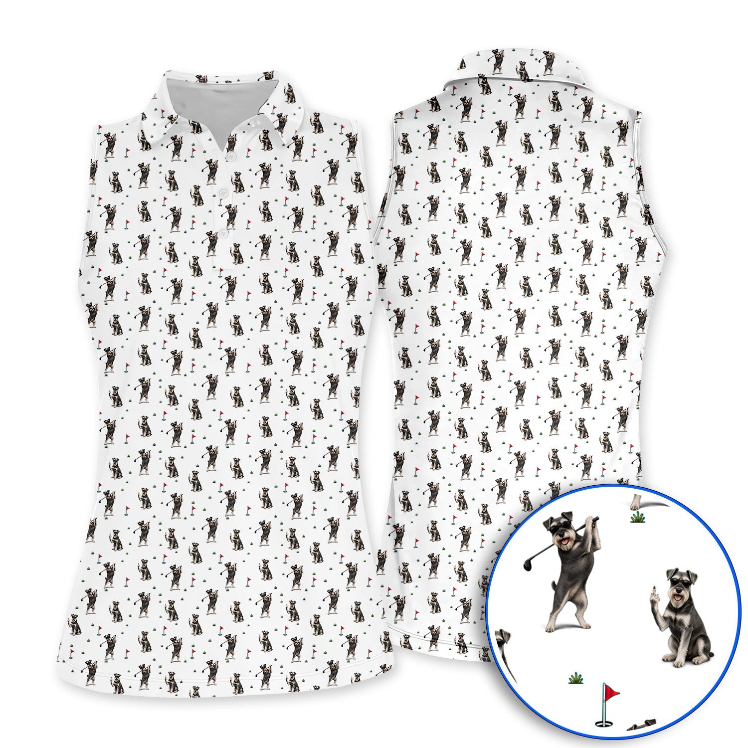 Miniature Schnauzer Golf Polos, Funny Schnauzer Pattern Golf Shirt, Dog Lover Gift For Golfers
