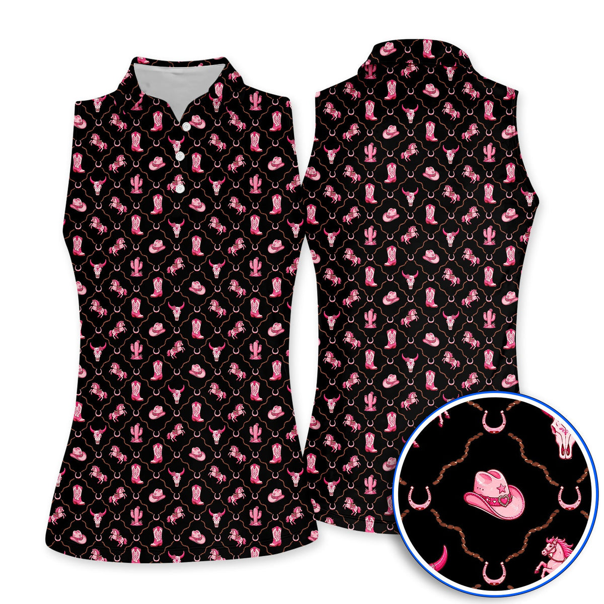 Pink Cowgirl Golf Shirt, Western Rodeo Pattern Golf Polos, Funny Golf Gift For Golfers