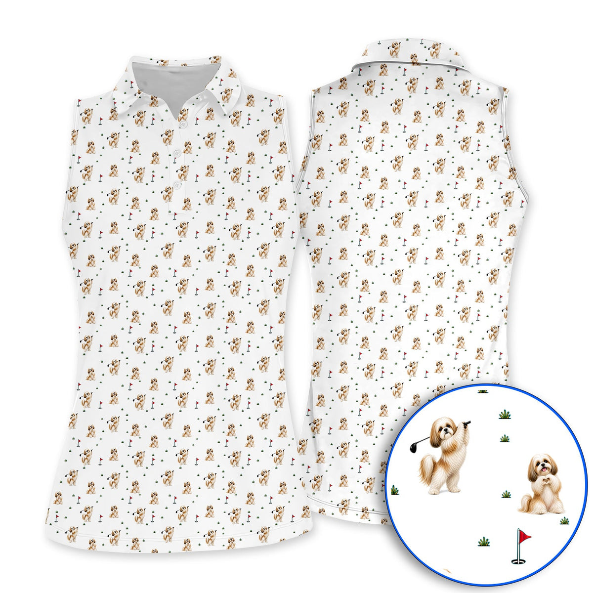 Funny Shih Tzu Golf Polos, Cute Shih Tzu Pattern Golf Shirt, Golf Gift For Dog Lovers