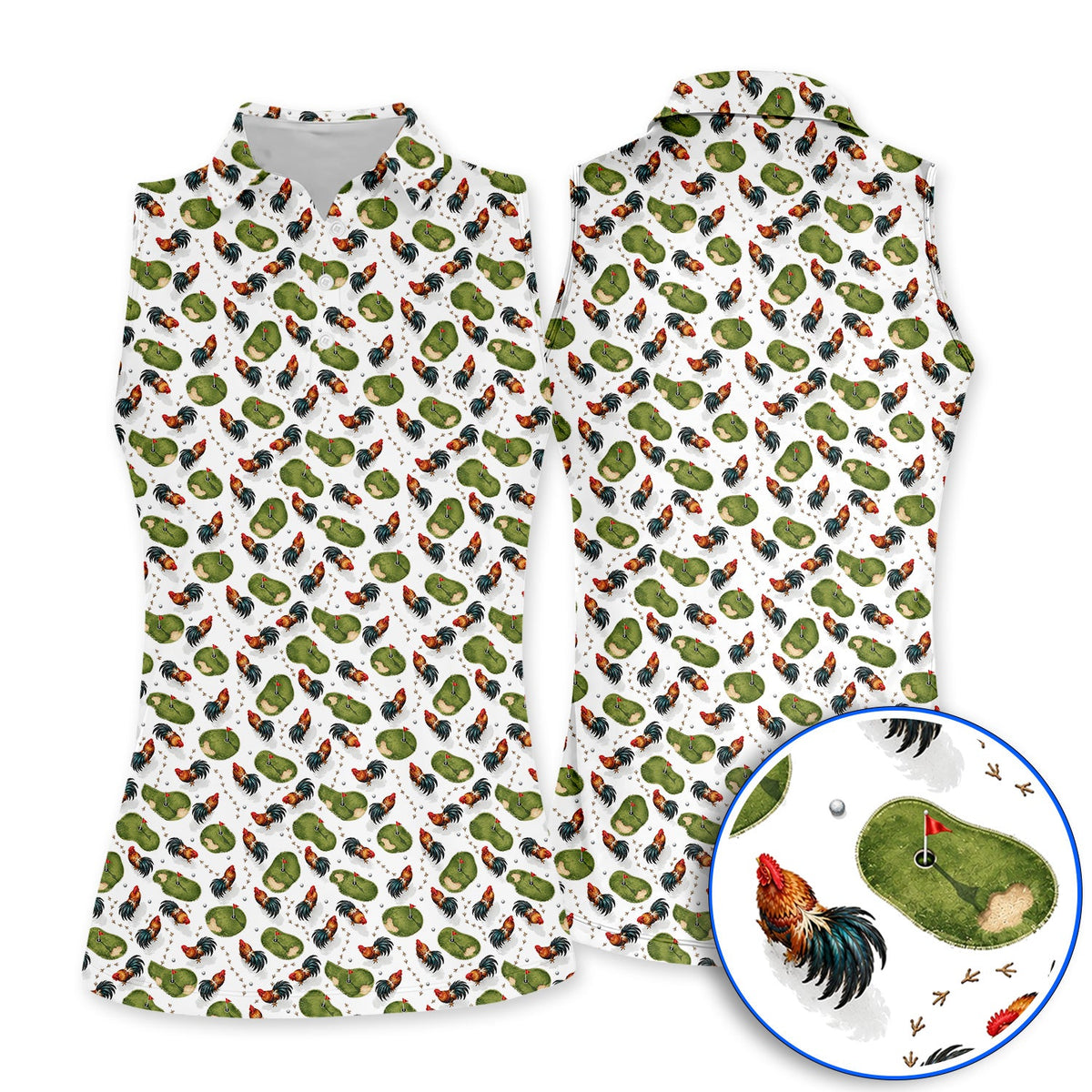 Vintage Rooster Golf Polos, Chicken Pattern Golf Shirt For Rooster Lovers, Golf Gift For Golfers