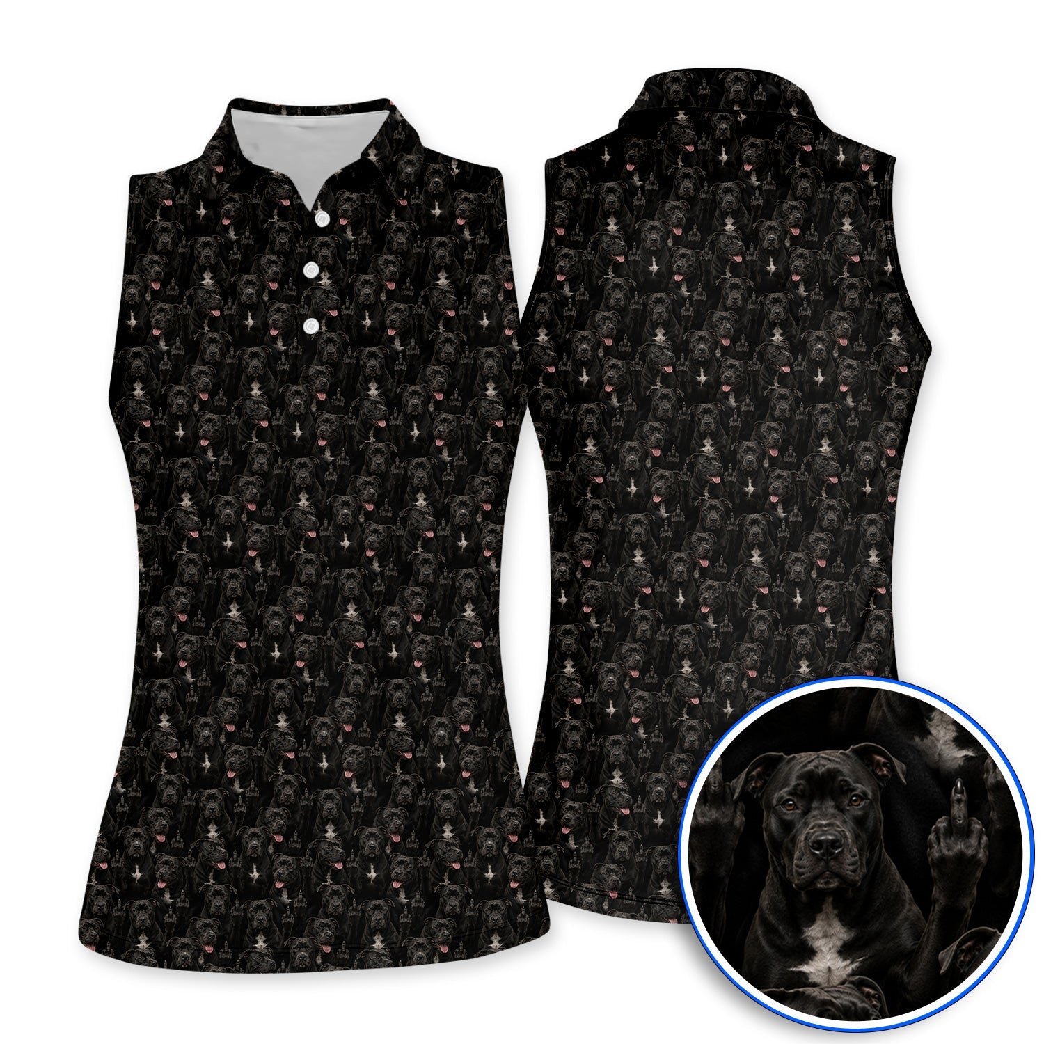 Pit Bull Middle Finger Golf Polos, Funny Pit Bull Pattern Golf Shirt for Dog Lovers, Golf Gift For Golfer