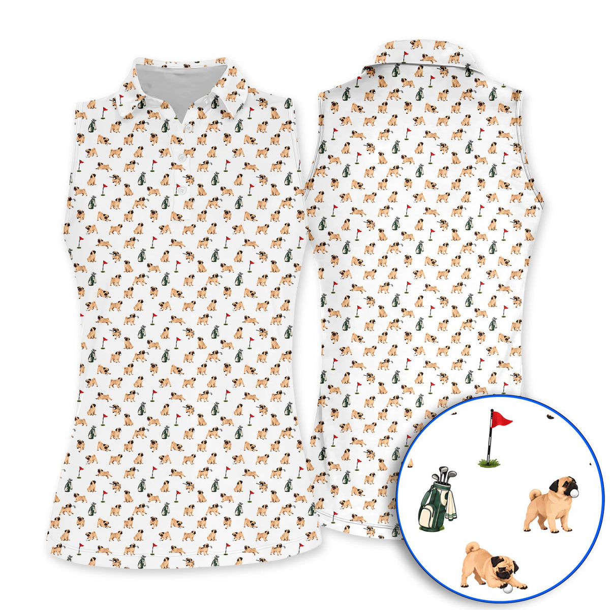 For Dog Lovers Crazy Pug Golf Polos, Pug Pattern Golf Shirt , Golf Gift For Golfers
