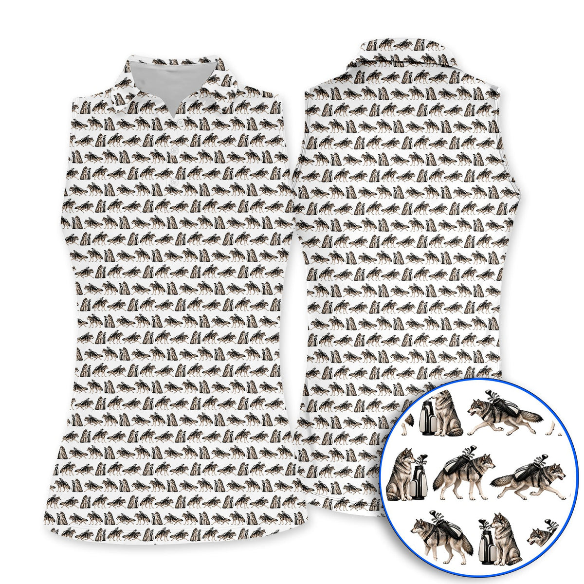 Wolf Golf Pattern Polos, Wild Wolf Golfing Shirt, Unique Wolf Golf Gift for Golfers