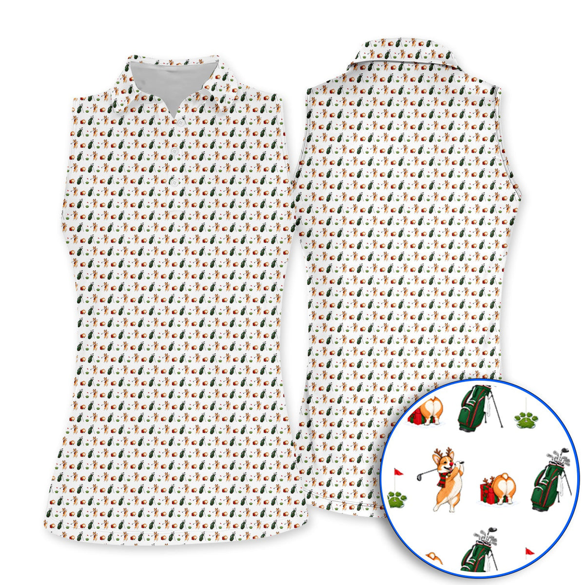 Funny Corgi Christmas Golf Polos, Xmas Corgi Pattern Golf Shirt, Golf Gift For Golfers