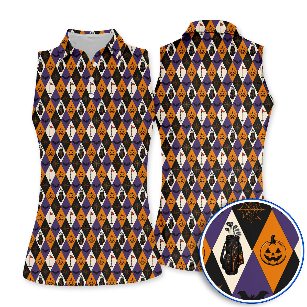 Halloween Pattern Golf Polos, Vintage Halloween Golf Shirt For Golfer, Pumpkin Golf Gift for Golf Lovers