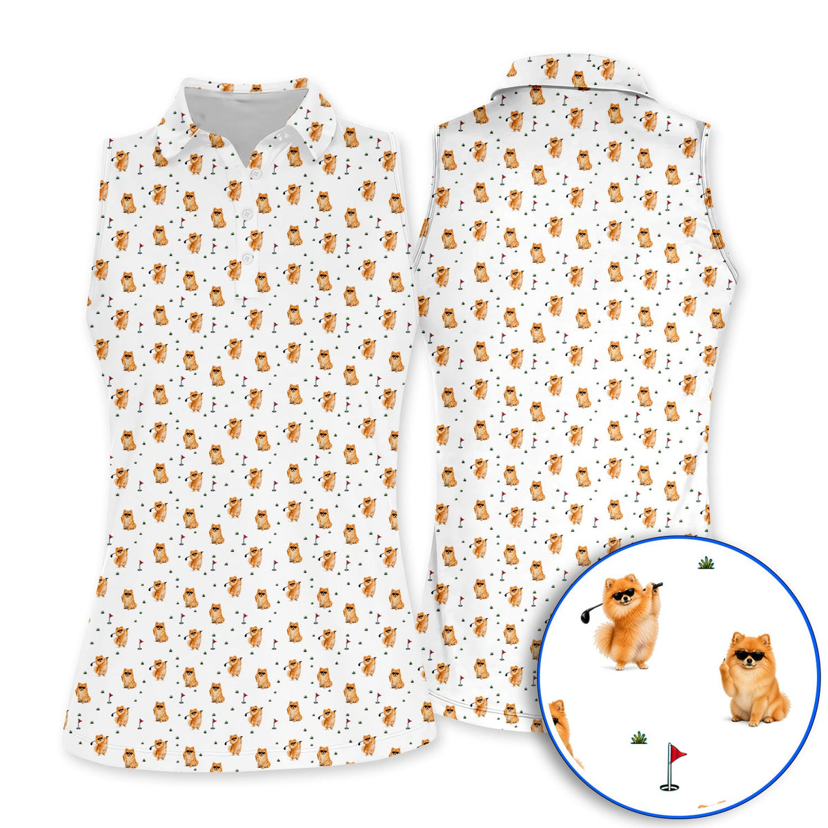 Golden Pomeranian Pattern Golf Polos, Cute Pomeranian Dog Golf Shirt, Golf Gift For Golfer