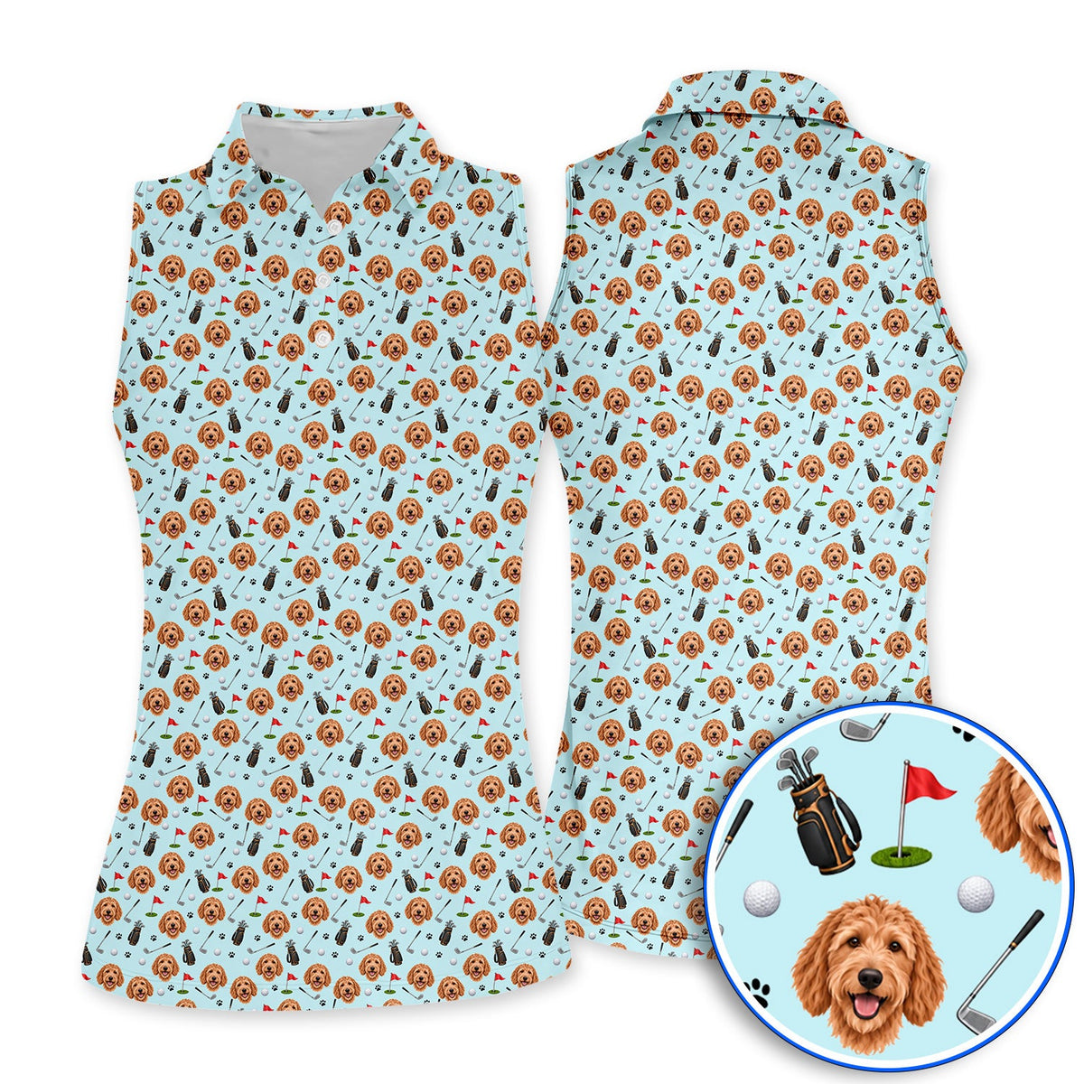 Goldendoodle Golf Polos, Crazy Doodle Dog Pattern Golf Shirt, Golf Gift For Golfers