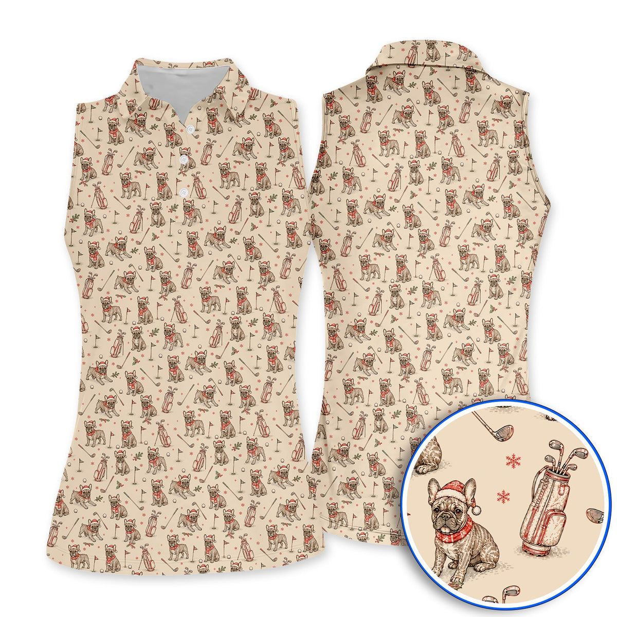 French Bulldog Christmas Golf Polos, Vintage Holiday Dog Pattern Golf Shirt, Xmas Golf Gift for Golfers