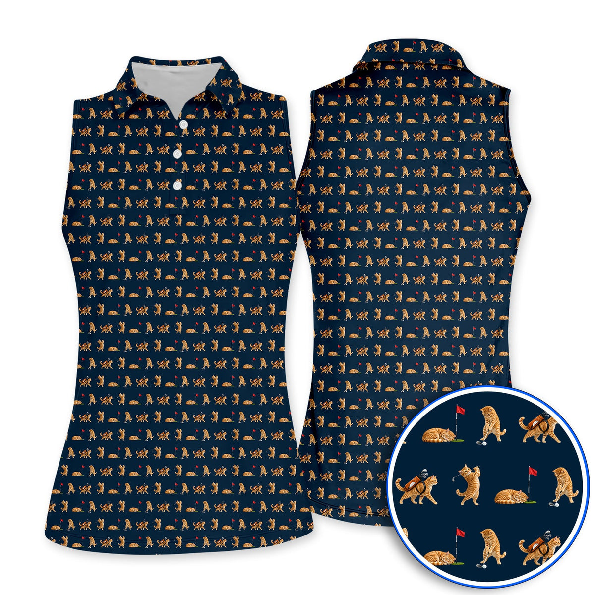 Orange Tabby Cat Golf Shirt, Funny Ginger Cat Golf Pattern Polos, Unique Golf Gift For Cat Lovers