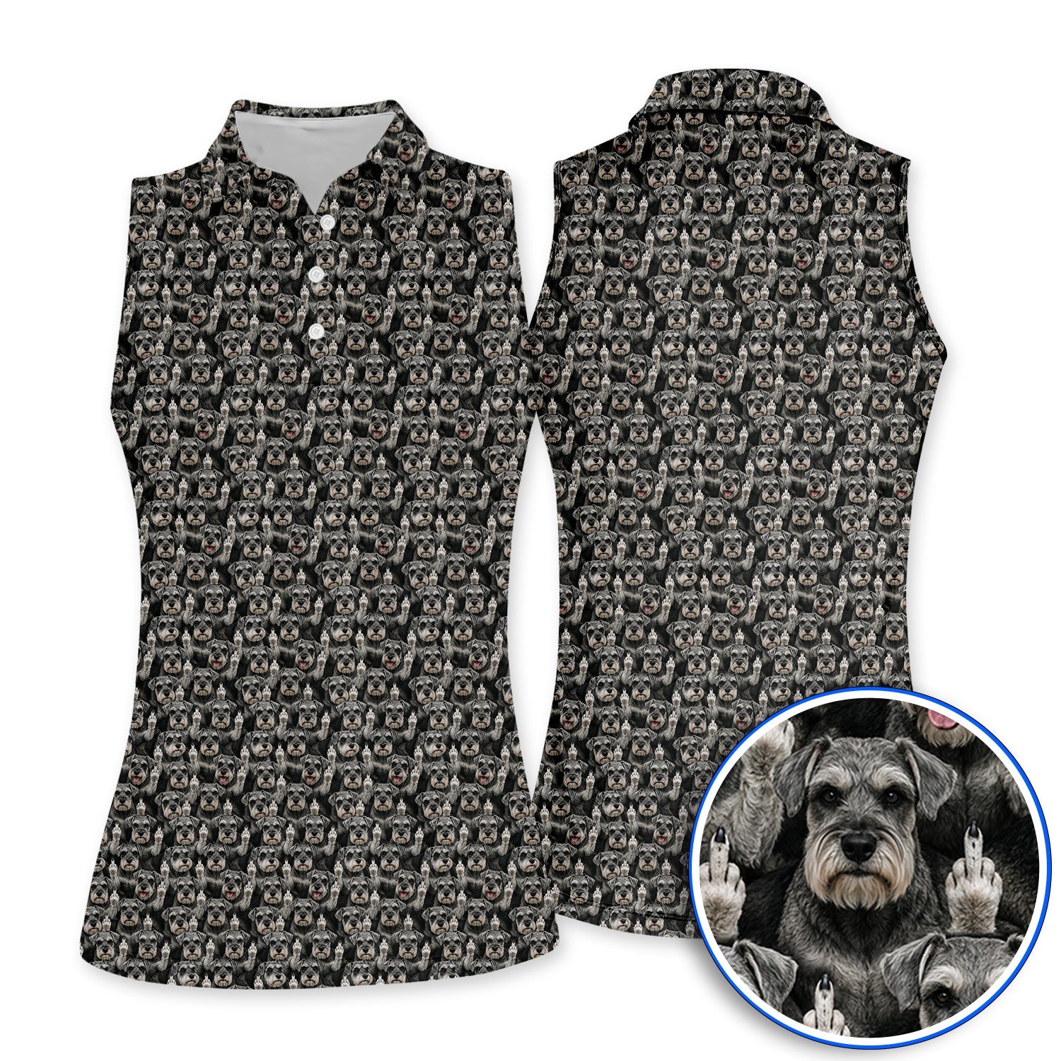 Miniature Schnauzer Middle Finger Golf Polos, Funny Mini Schnauzer Pattern Golf Shirt, Golf Gift For Golfer
