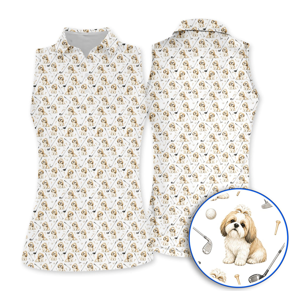 Shih Tzu Golf Shirt, Cute Shih Tzu Pattern Golf Polos, Crazy Golf Gift For Golfer