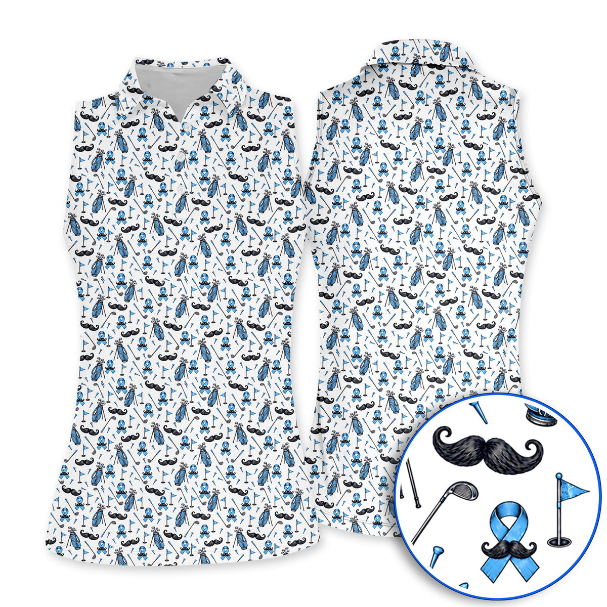 Prostate Cancer Golf Polos, Blue Ribbon Pattern Golf Shirt, Crazy Golf Gift For Golfers