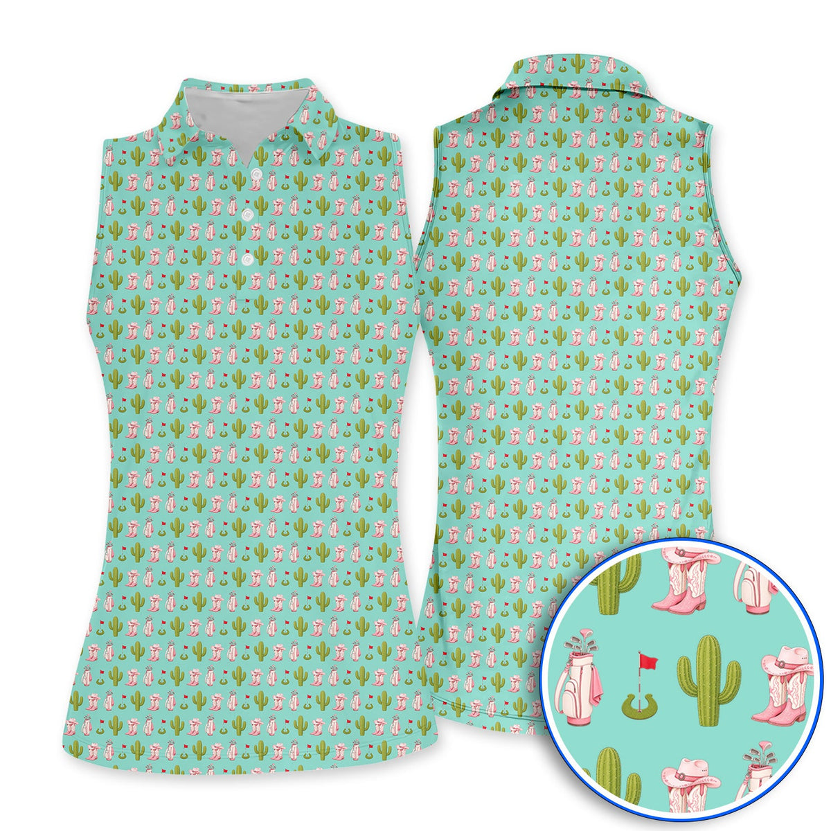 Cowgirl Pattern Golf Polos, Western Cactus Golf Shirt, Golf Gifr For Golfers