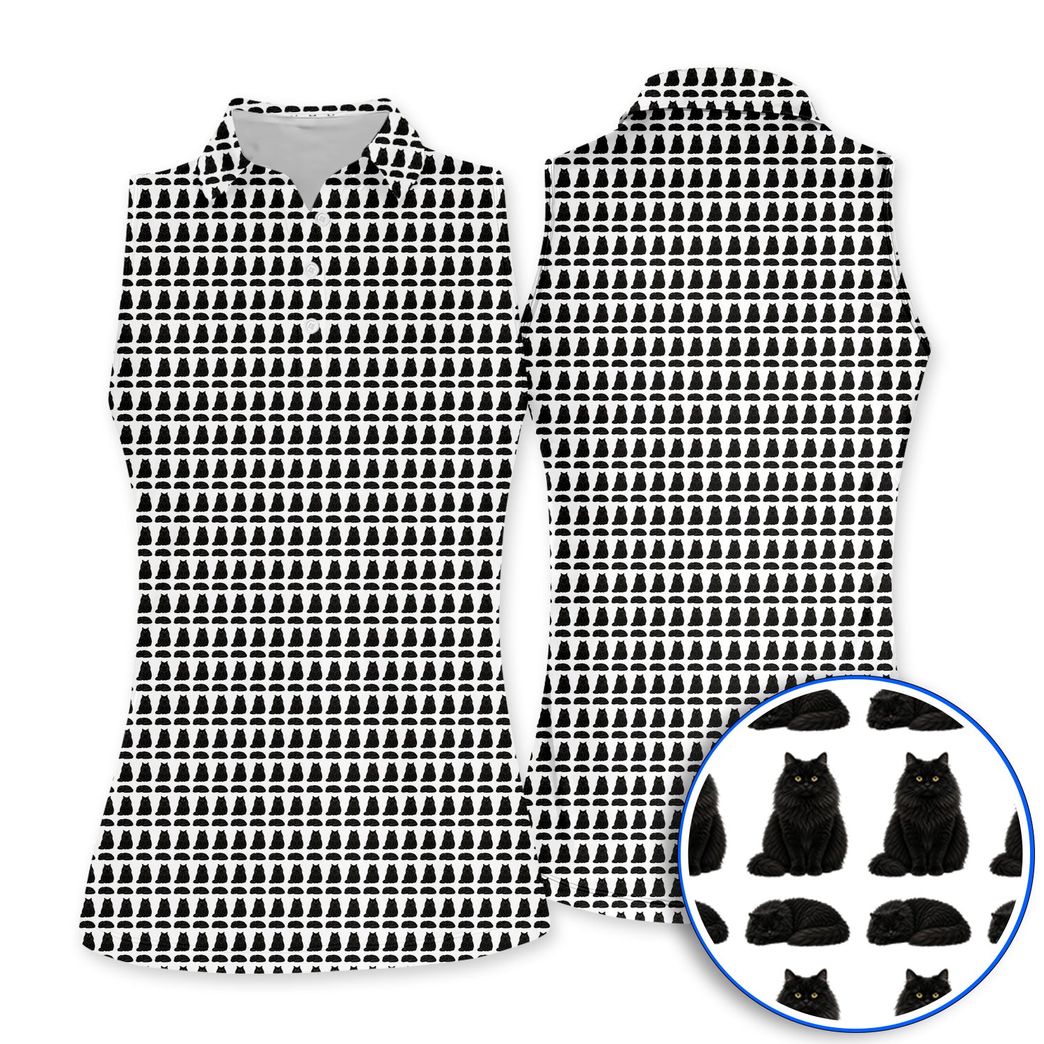 Black Persian Cat Golf Polos, Cute Black Persian Pattern Golf Shirt, Golf Gift for Cat Lovers