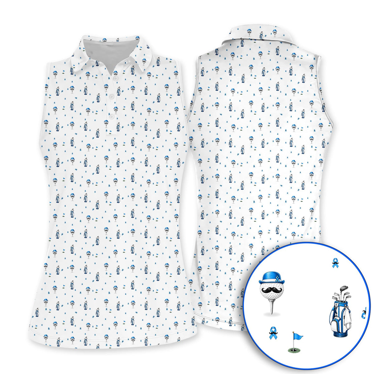 Blue Ribbon Golf Shirt, Prostate Cancer Awareness Golf Polos, Golf Gift for Golfer