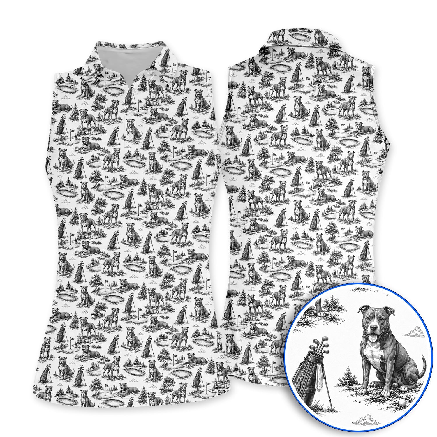 Crazy Pit Bull Golf Polos For Golfer, Toile de Jouy Pit Bull Pattern Golf Shirt, Dog Lover Golf Gift