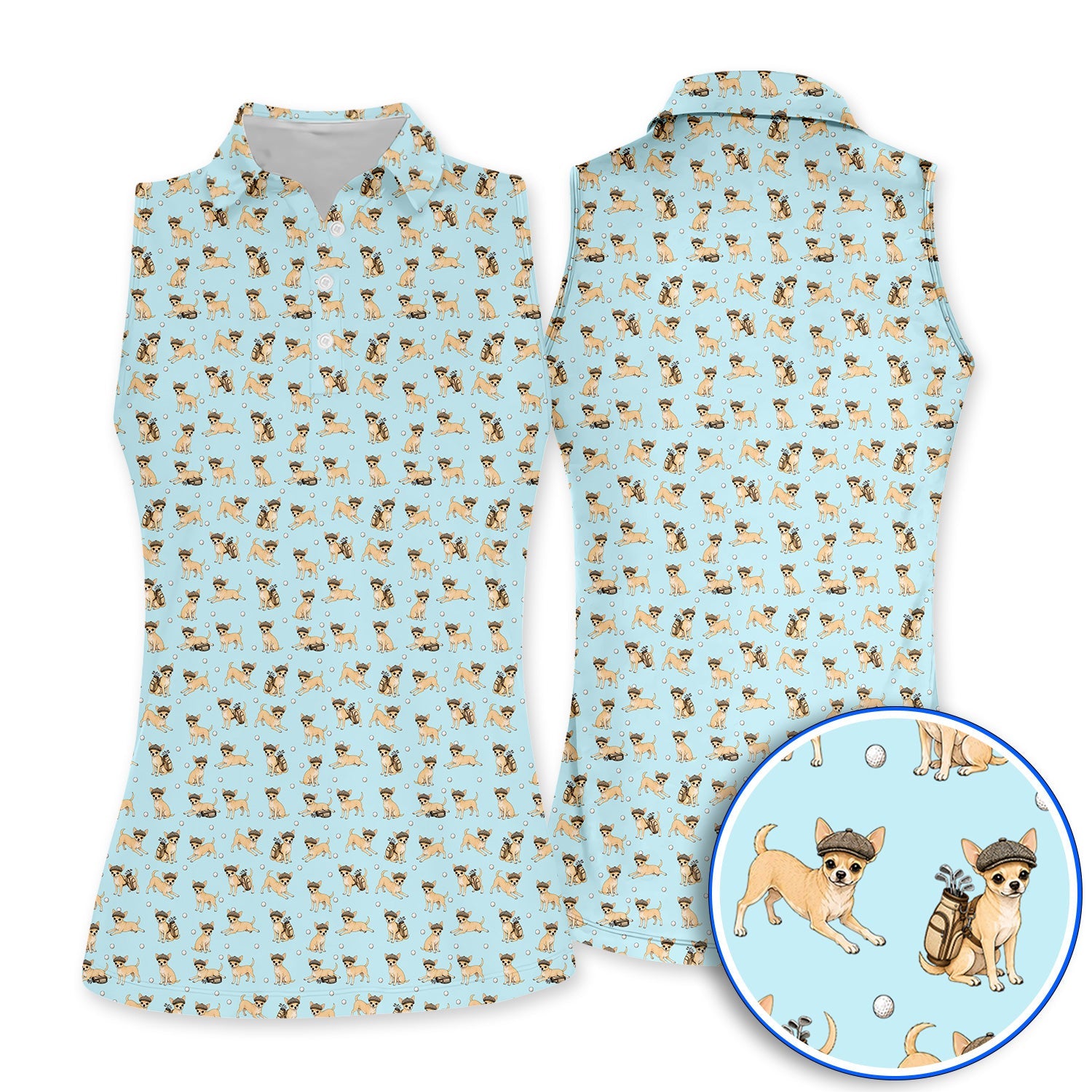 Funny Chihuahua Golf Polos, Cute Chihuahua Pattern Golf Shirt for Dog Lovers, Golf Gift For Golfer